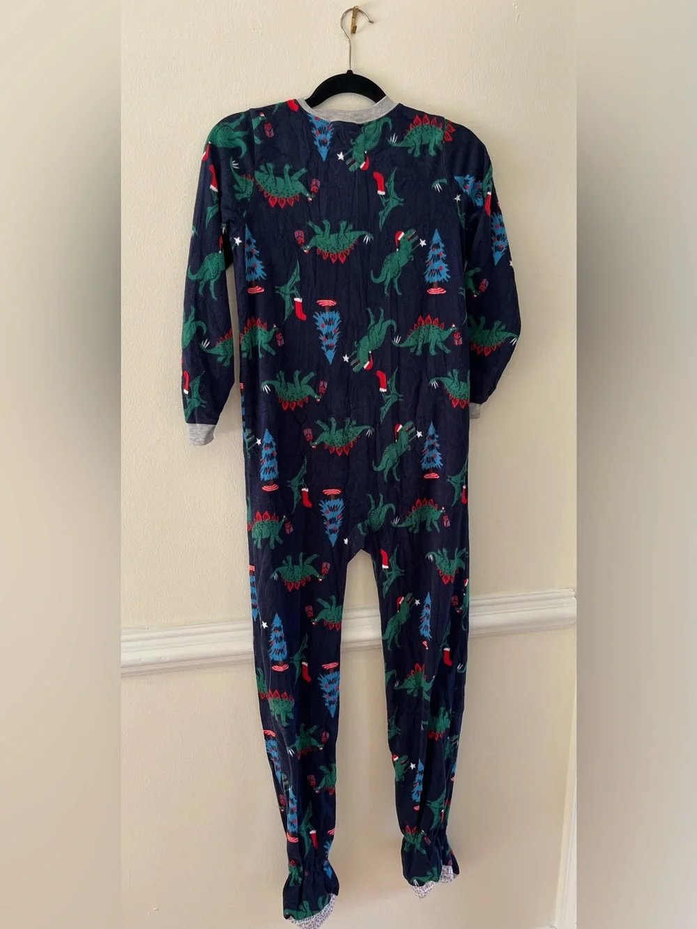 Kids Navy Dinosaur Holiday One-Piece Pajamas